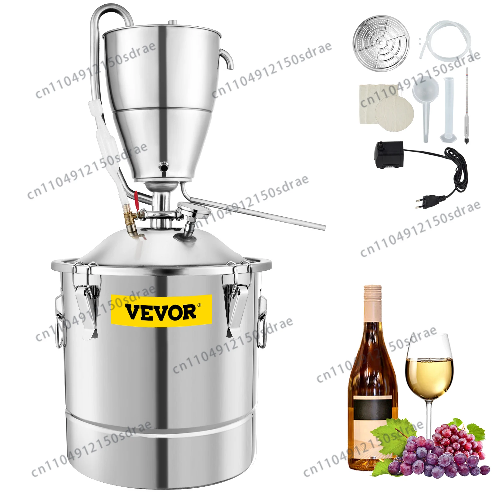 VEVOR 30L Water Alcohol Distiller Stainless Steel DIY Moonshine Equipment for Whisky Wine Beer Spirits Still Home Brewing Kit