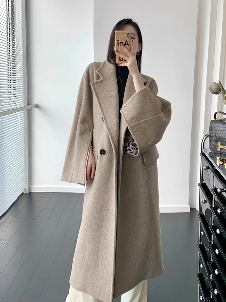 Autumn And Winter New Ethel Alpaca Cashmere Mid-Length Zipper Cuff Woolen Coat Women