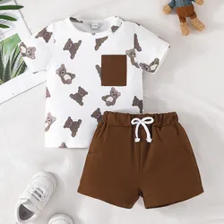 Terno For Kid Boy Girl 6Months-4Years old Summer Cartoon Cute Bear Short Sleeve Tshirt and shorts