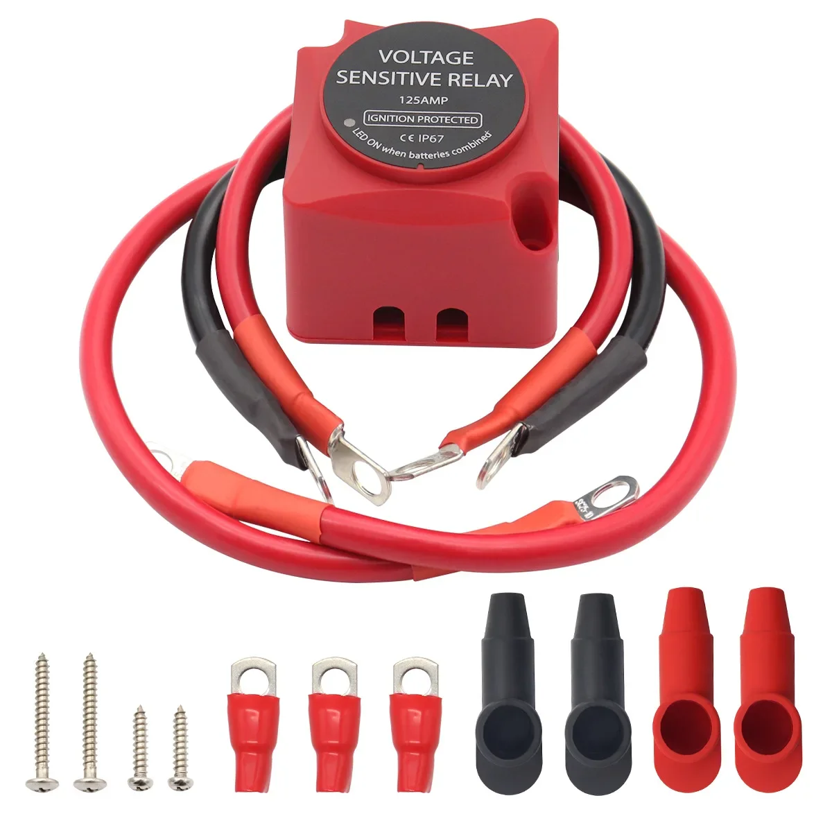 Marine grade dual battery isolator with wiring harness set 12V 125A one-way induction intelligent dual battery isolator