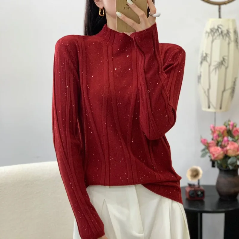 

Зимний женский базовый свитер с полувысоким воротом, вязаный свитер, осенне-зимний тонкий теплый топ, женская одежда, пуловер