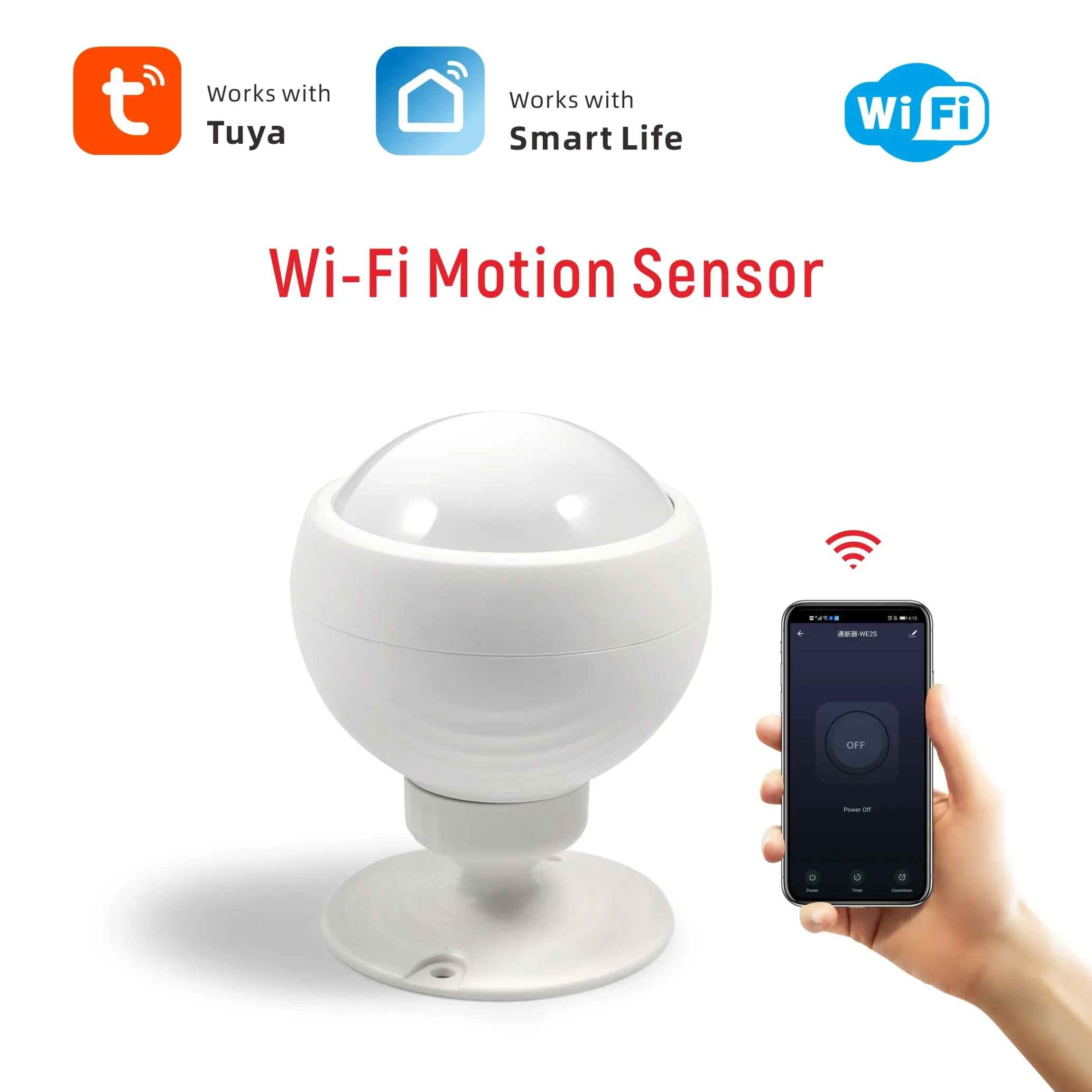 Tuya Smart Home WiFi PIR Motion Sensor with Wide Angle for Light Control Anti Theft Rechargeable Battery Support