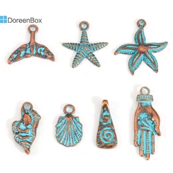 10PCs Vintage Patina Charms Antique Bronze Blue Star Shell Metal Pendants DIY Bracelets Necklace Women Party Jewelry Findings