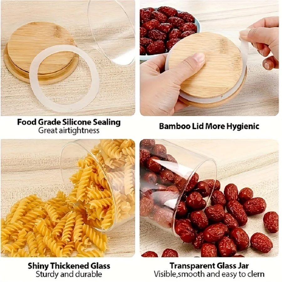 12-Pack 8oz Glass Spice Jars with Airtight Bamboo Lids Hand Wash Food Storage Canisters for Tea Beans Halloween Christmas Gifts