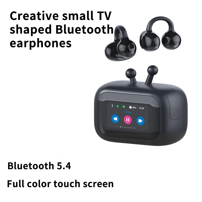 

Миниатюрные Bluetooth-наушники в форме телевизора с клипсой для уха, Bluetooth 5.4, полноцветный сенсорный экран, длительное время автономной работы, открытая конструкция