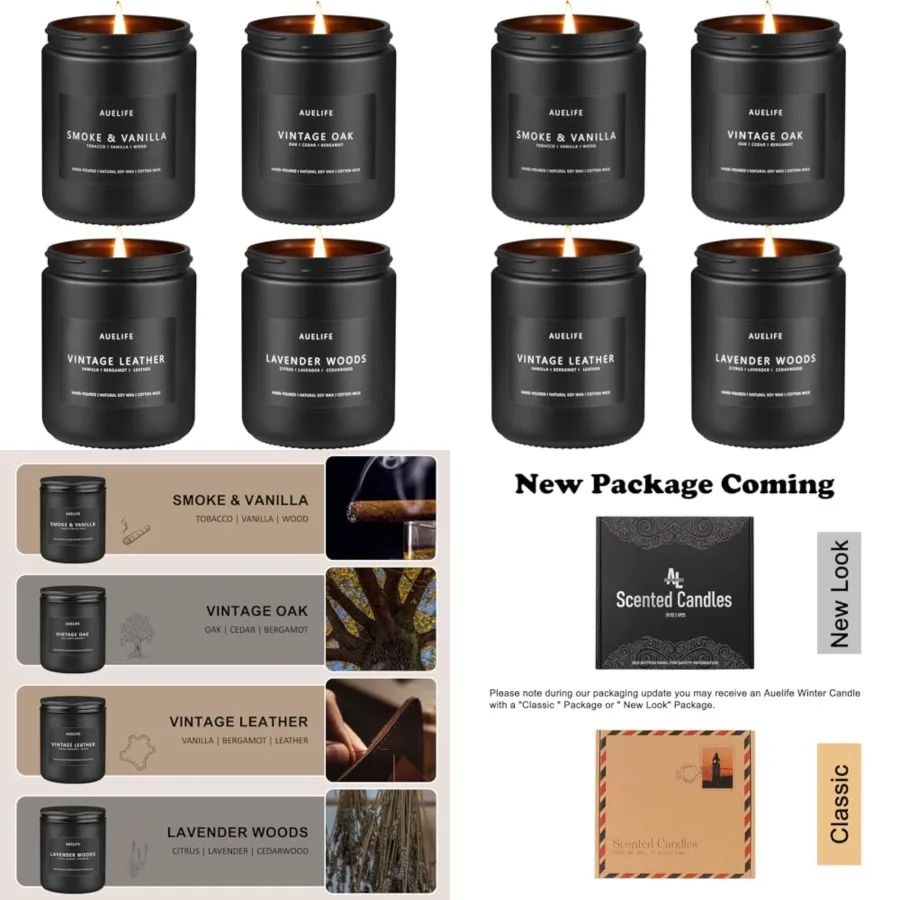 

Scented Candles Set Men Candle Set Scented Candles for Home Gifts for Men Aromatherapy Gift Set - 4 Pack Manly Gifts for Dad Fa