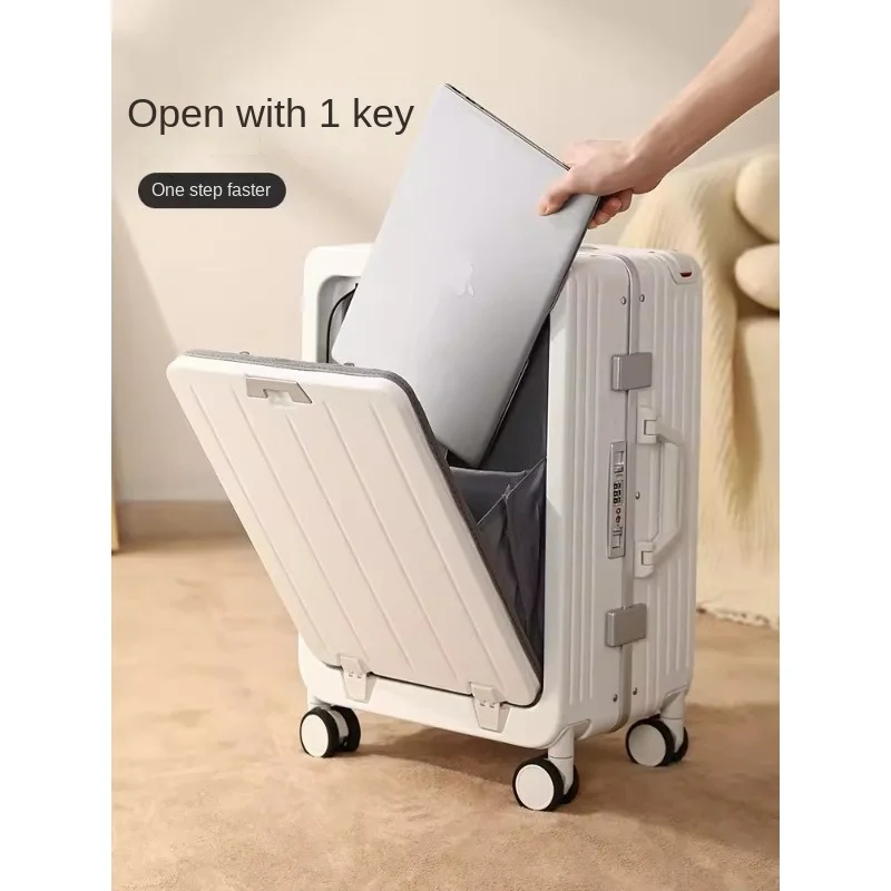 Front opening luggage compartment, women's new wide pull rod, 20 inch multifunctional business boarding case, small size