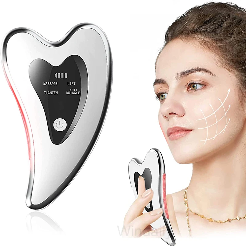 Face Neck Lifting Scraping Board Massager Heating Facial Scraping Tool Skin Tighten Wrinkle Removal Vibration Gua Sha Massager