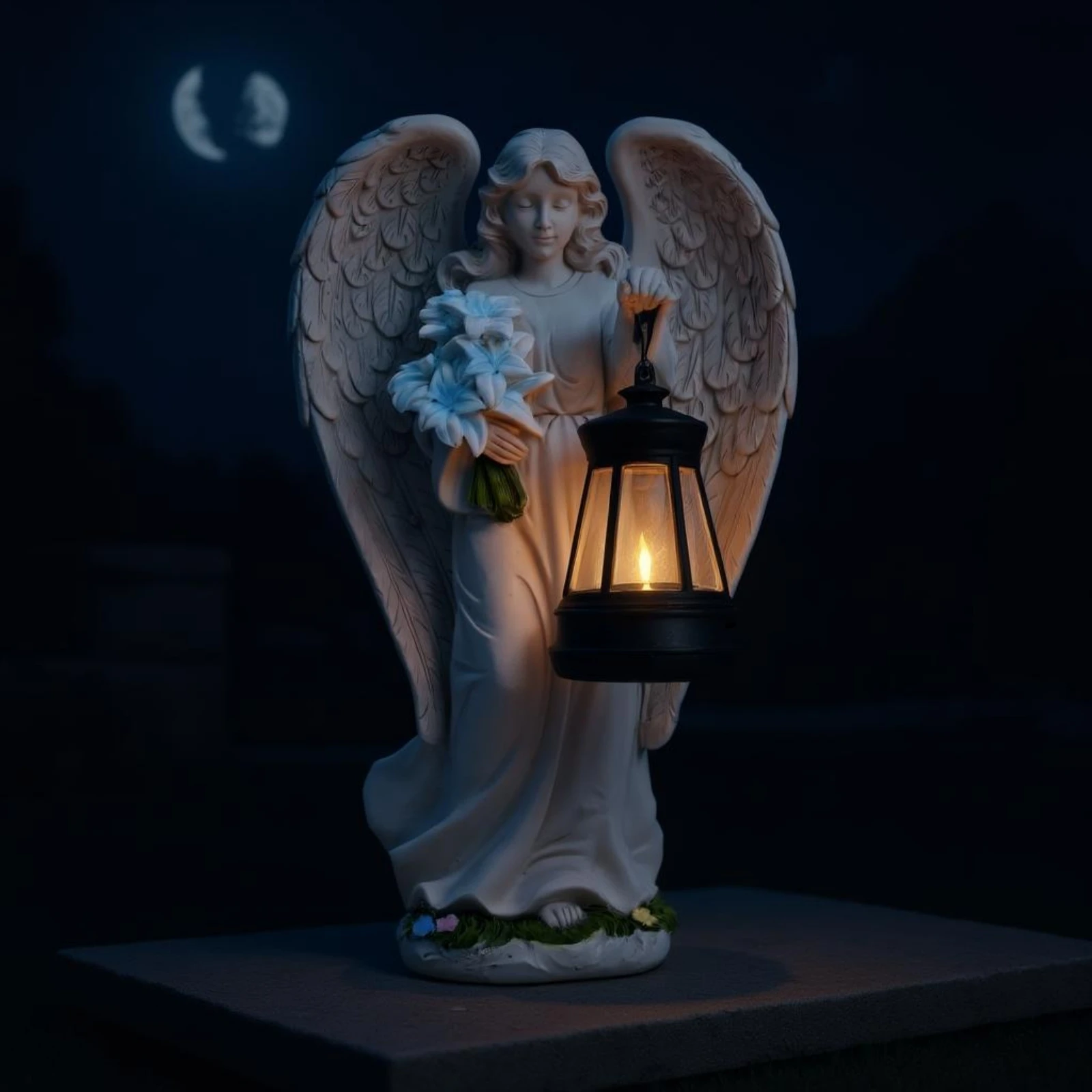 Angel Lantern Statue Feathered Wings Solar Angel Statue Outdoor Decor Decorative Weather Resistant for Walkway - view 4
