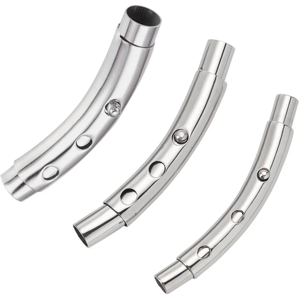 

3 Sets 3 Sizes 3mm/4mm/5mm Hole Tube Bayonet Clasps 304 Stainless Steel Leather Cord End Clasps Pushed Buckle Clasps