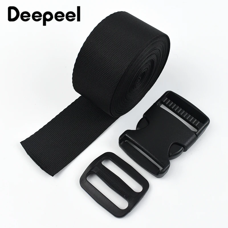 2-5Sets 15-38mm Black Nylon Webbing Plastic Release Buckle for Bag Strap Tri-Glide Slider Clasp Dog Collar Belt Adjust Ring Hook