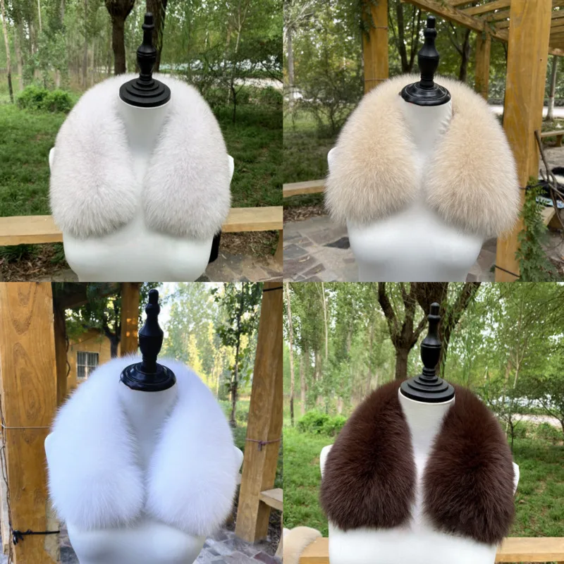 

Real Fox Fur Collar Winter Luxury Fluffy Fur Shawl Neck Warmer Short Scarf For Jacket Female Thick Fur Scarves Furry Fur Collar