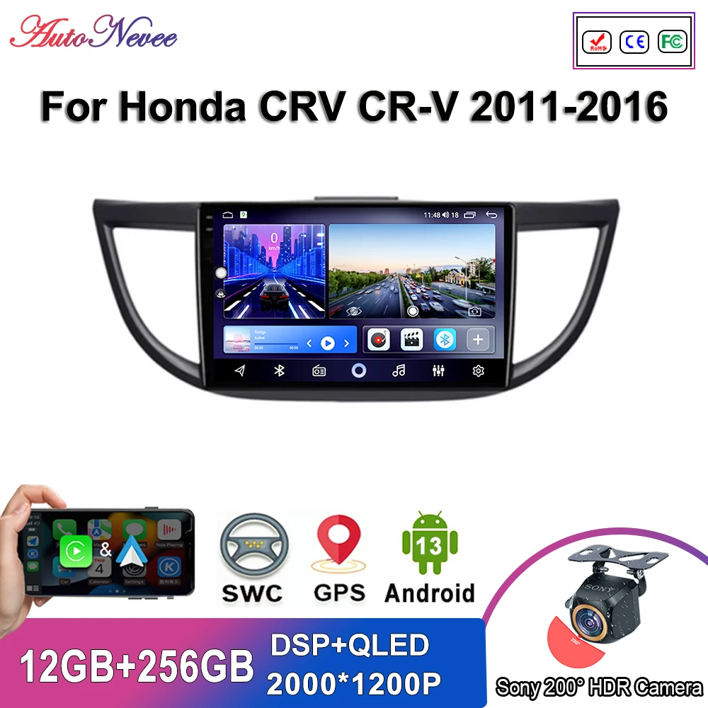 

Автомобильный DVD Android 14 для Honda CRV CR-V 2011-2016, авторадио без 2din DVD, GPS-навигация, стерео головное устройство, мультимедийный плеер BT