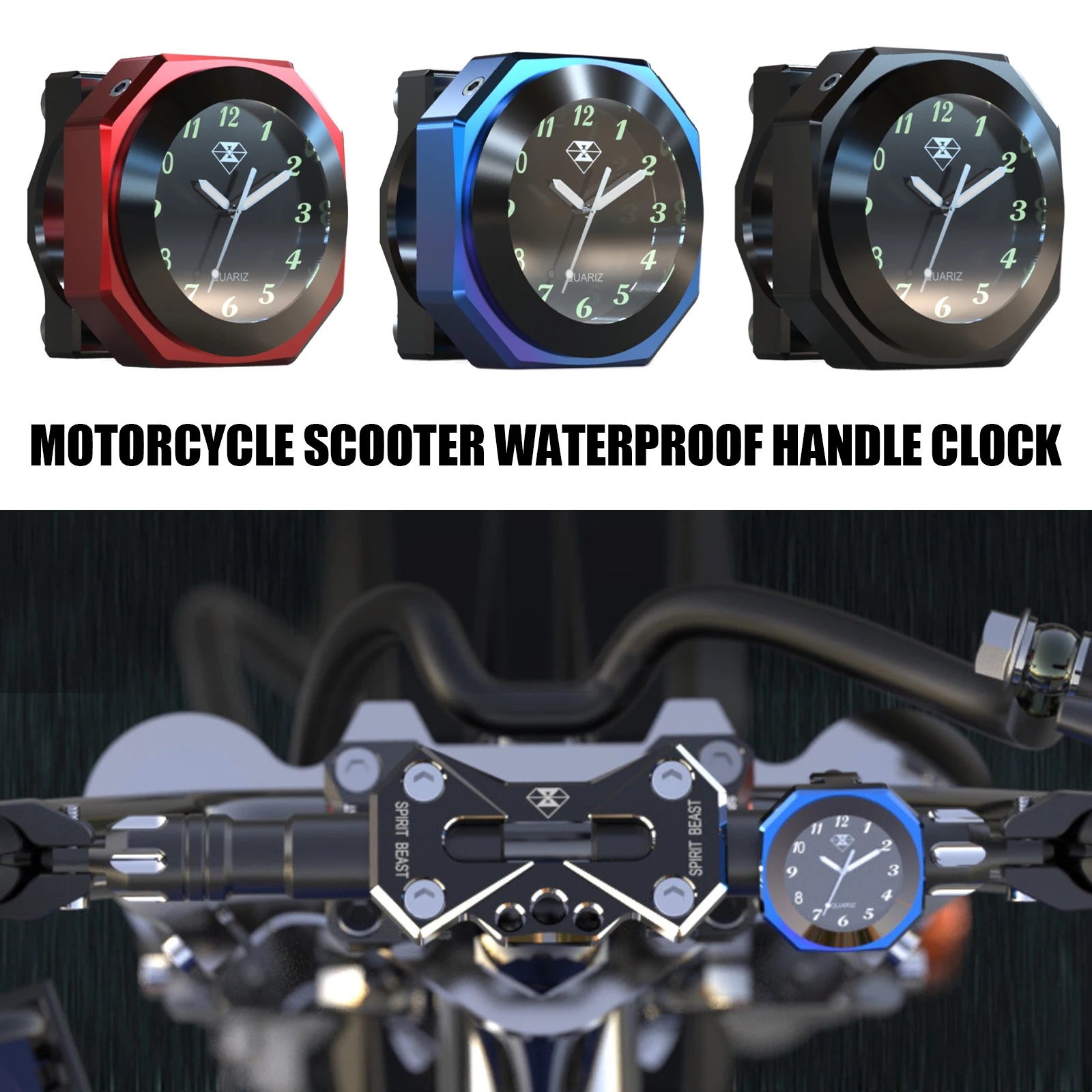 Universal Aluminum Alloy 7/8inch 1inch Motorcycle Luminous Handlebar Mount Clock Watch Thermometer CNC Chrome Motorcycle