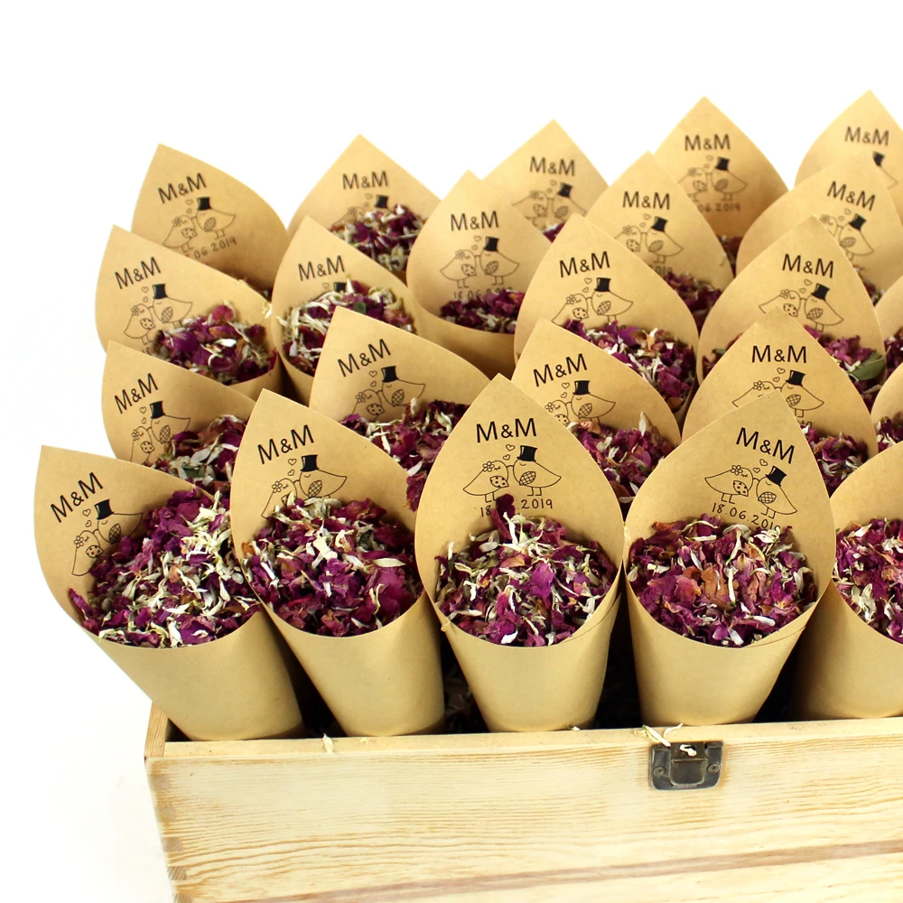 Personalized Confetti Cones For Wedding And Valentine Biodegradable Flower Toss Cones Customized Names And Dates Confetti Holder