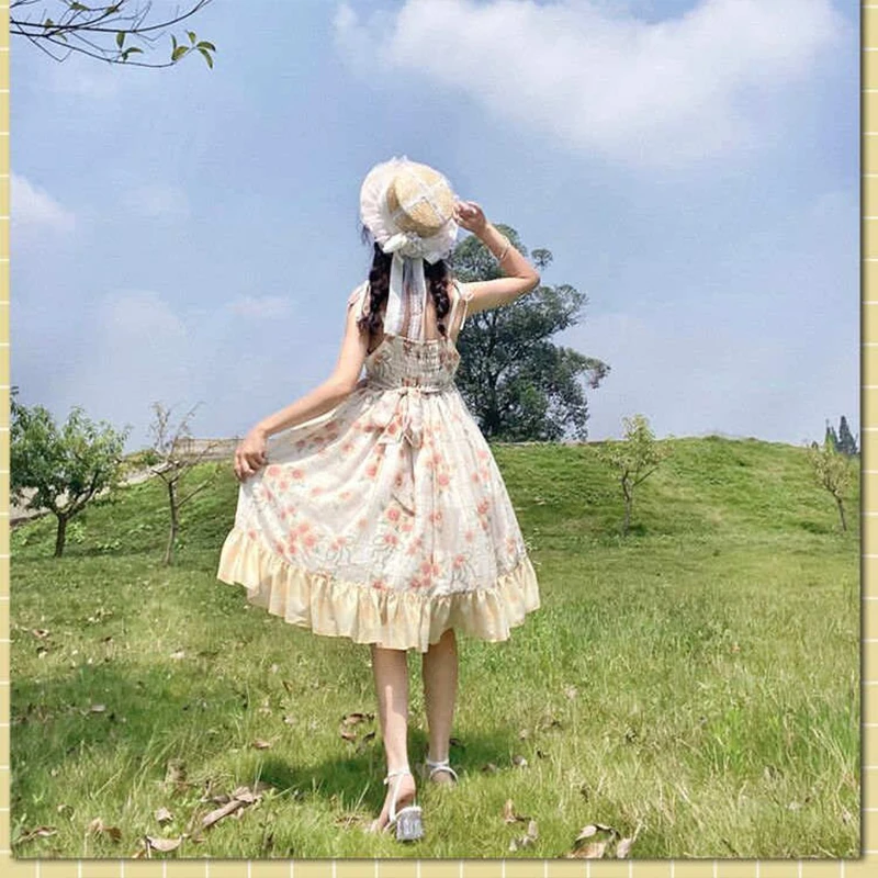 Gelbe lolita jsk sommer täglich sonnenblumen geschichte schlinge kleid täglich frisches lolita kleid fantastisches süßes mädchen frischer feiertags stil