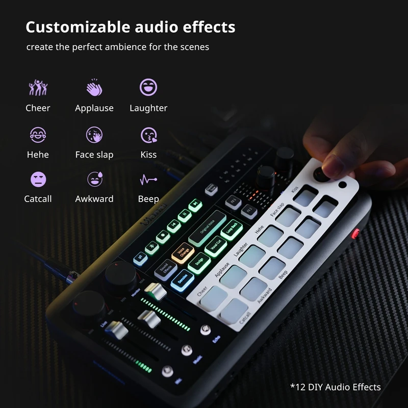 Ulanzi AX01 AUDIO MIXER para canto online, Karaoke ao vivo, jogo Live Streaming, efeitos de áudio personalizáveis