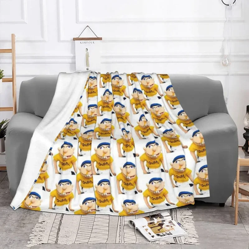 SML Jeffy Puppet Blanket Fleece Printed Cartoon Multifunction Soft Throw Blankets for Bed Couch Bedding Throws