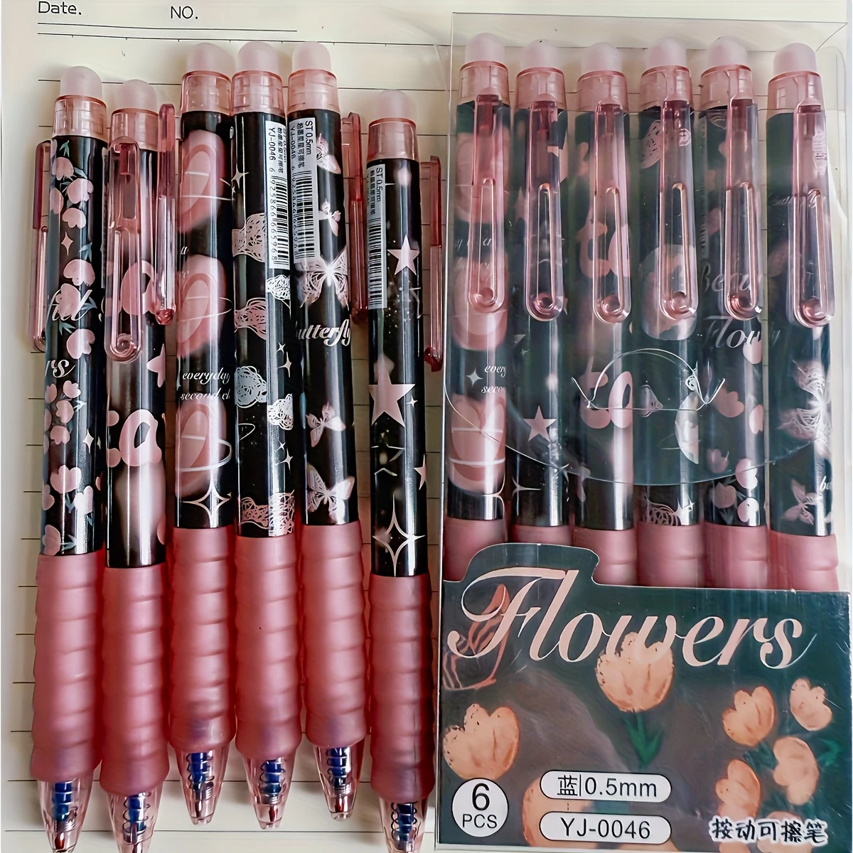 6 قطع من أقلام الجل القابلة للمسح على شكل فراشة 0.5 مم حبر أزرق، أقلام رفيعة كاواي لطيفة للكتابة بسلاسة، هدية قرطاسية مكتبية للمدرسة #6