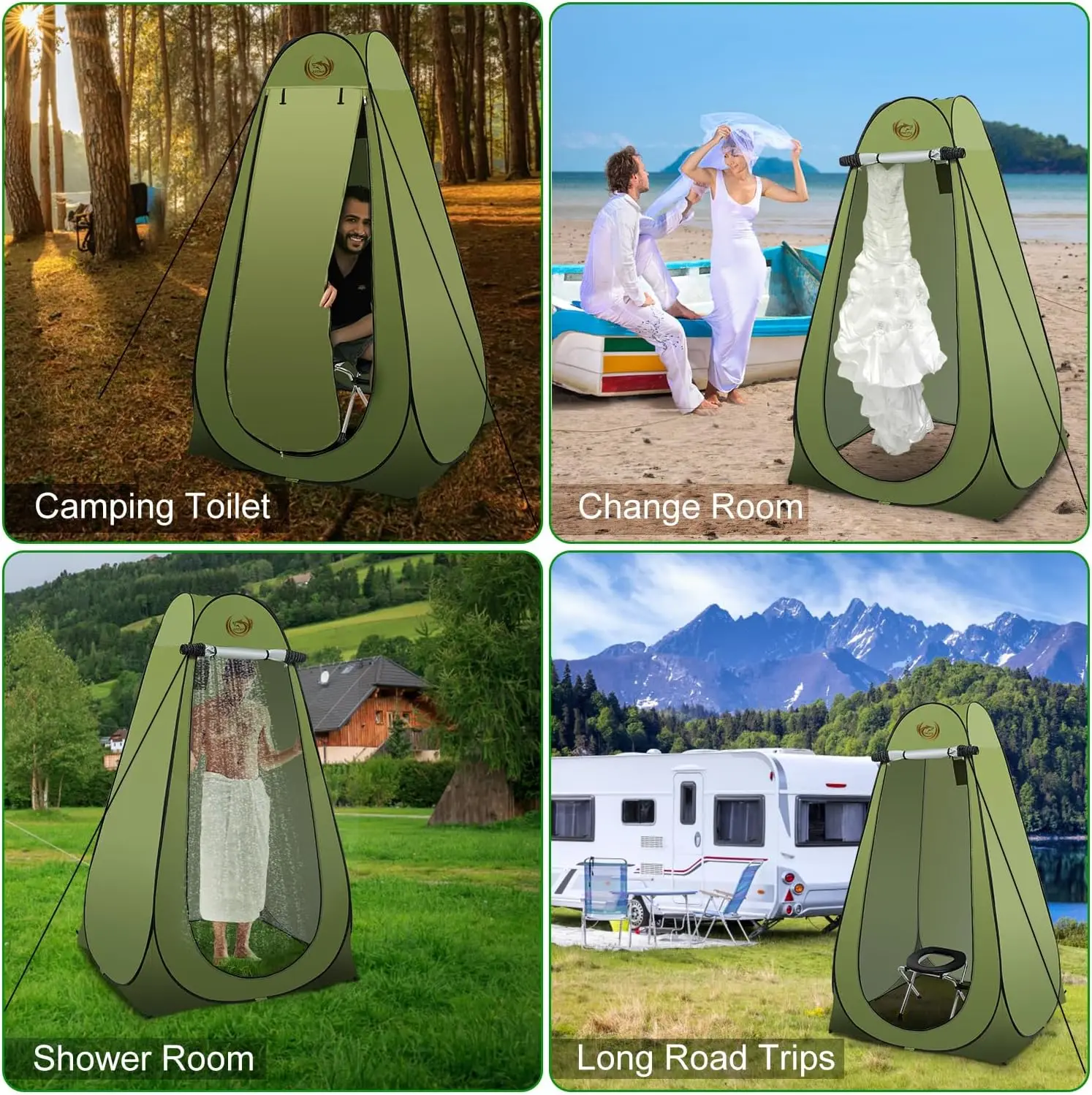 طقم خيمة تواليت محمولة للتخييم للبالغين، خيمة خصوصية منبثقة، خيمة دش خارجية لتغيير غرفة الملابس مع حقيبة حمل