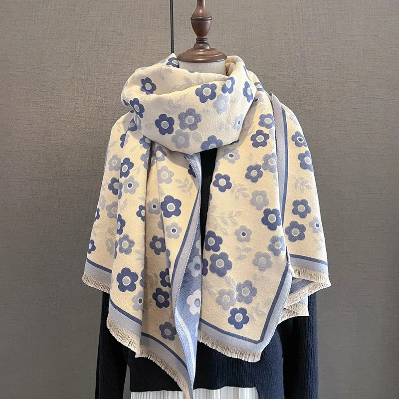 Winter Scarf Luxury Warm Pashmina Scarf Women Hydrangea Tassel Shawl And Wrap Autumn Female Imitation Cashmere Foulard Blanket