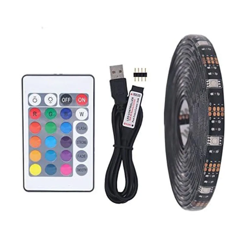 

5 В USB светодиодная лента RGB Light 5050 Комплект дистанционного управления с 24 клавишами USB Power Водонепроницаемая гибкая светодиодная лента Клейкая лента для телевизора Подсветка для комнаты
