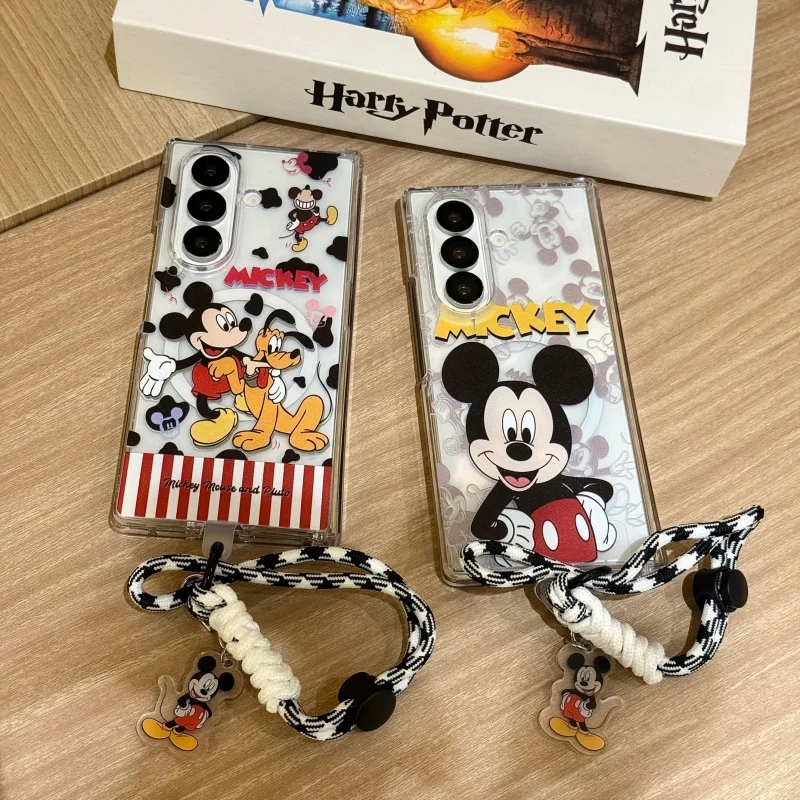 Cute Cartoon Funny Mickey Minnie Folding Magsafe Wireless Charge Phone Case For Samsung ZFold 3 4 5 6 7 ZFold7 Magnetic Cover﻿