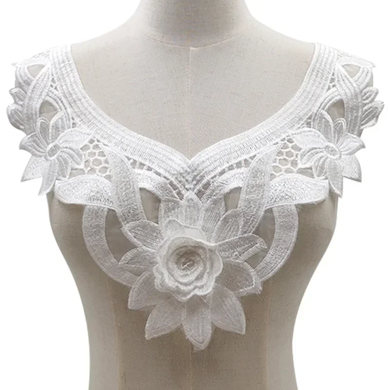 1Pcs Black and White Embroidered Polyester Hollow DIY Collar Shaped Sewing Lace Decorative Accessories Apparel Fabrics Wholesale