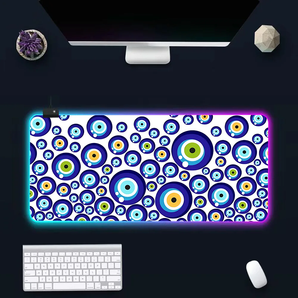 Blue Evil Eye RGB Pc Gamer Keyboard Mouse Pad Mousepad LED Glowing Mouse Mats Rubber Gaming Computer Mausepad