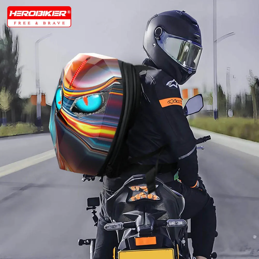 

Bluetooth Rider Мотоциклетный светодиодный рюкзак Светодиодный рюкзак Bluetooth APP Управление Программируемый экран Твердый корпус Сумка для шлема для путешествий