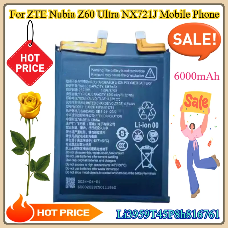 For ZTE Nubia Z60 Ultra NX721J Mobile Phone  New Li3959T45P8h816761  Battery