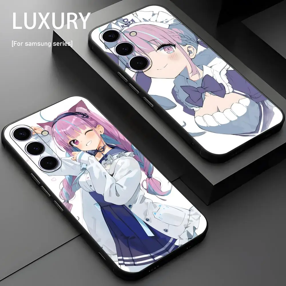 Hololive Singer Minato Aqua Phone Case For Samsung Galaxy S26 S25 S24 S23 S22 S21 Plus Ultra Note20 Soft Black