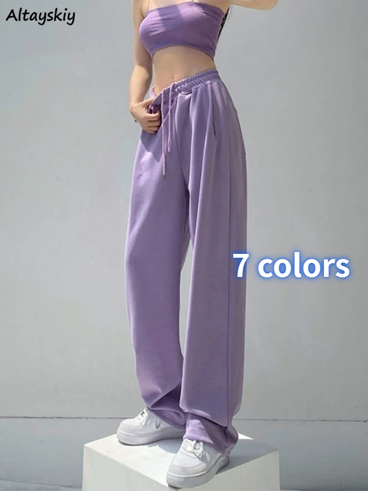 

Sporty Pants Women Soft Leisure Basic Solid Loose Autumn Streetwear Drawstring Minimalist Young Jogging Trousers Bodybuilding