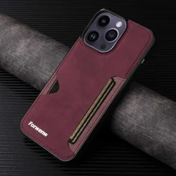 Retro Card Holder Phone Case for iPhone Air 17 16 15 14 13 12 11 Pro Max Mini XS XR X SE 2022 7 8 Plus Wallet PU Leather Cover