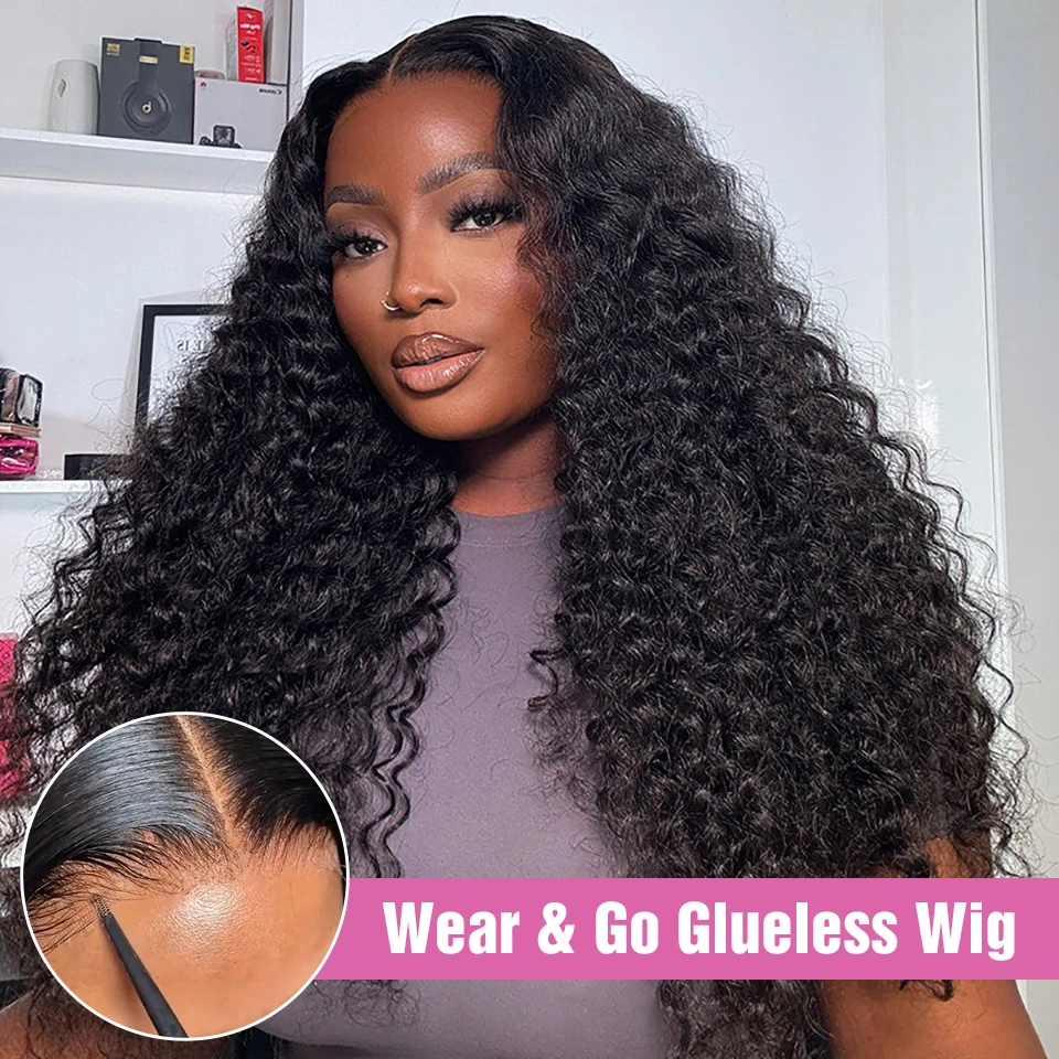 Pre Cut Glueless Wig Human Hair Ready To Wear And Go Preplucked Brazilian Deep Wave Curly Human Hair Wigs For Women 100% Quality