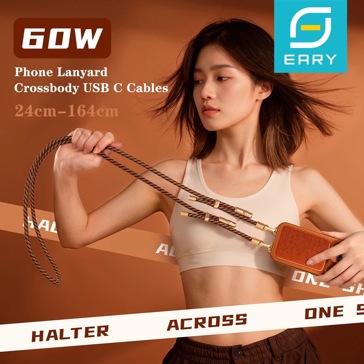 

Шейный ремешок для телефона Eary USB-C, зарядка, 60 Вт, кабели для передачи данных, прочный противоугонный ремешок для телефона через плечо для iPhone Samsung