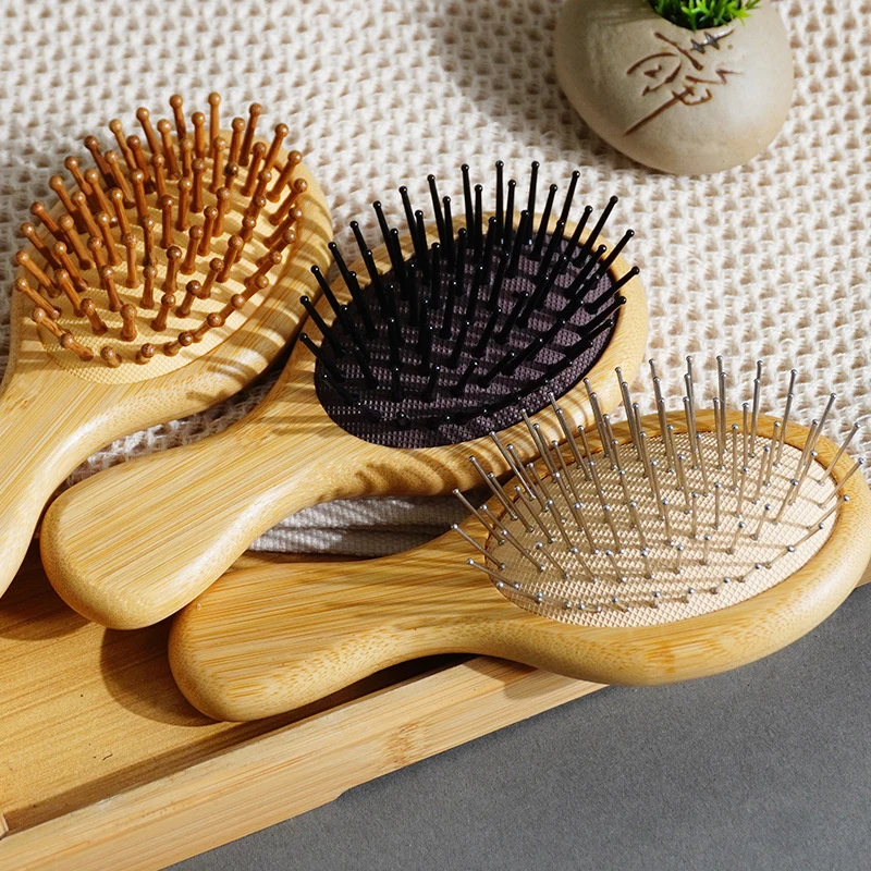 Mini peigne à cheveux écologique en bois Portable coussin d'air mignon Airbag antistatique large tête ronde dents Massage peignes brosse à cheveux