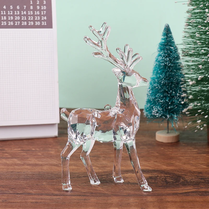 Acrylic Deer Figure Figurines Desktop Ornament Transparent Elk Reindeer Sculpture Miniatures Christmas Home Office Decoration