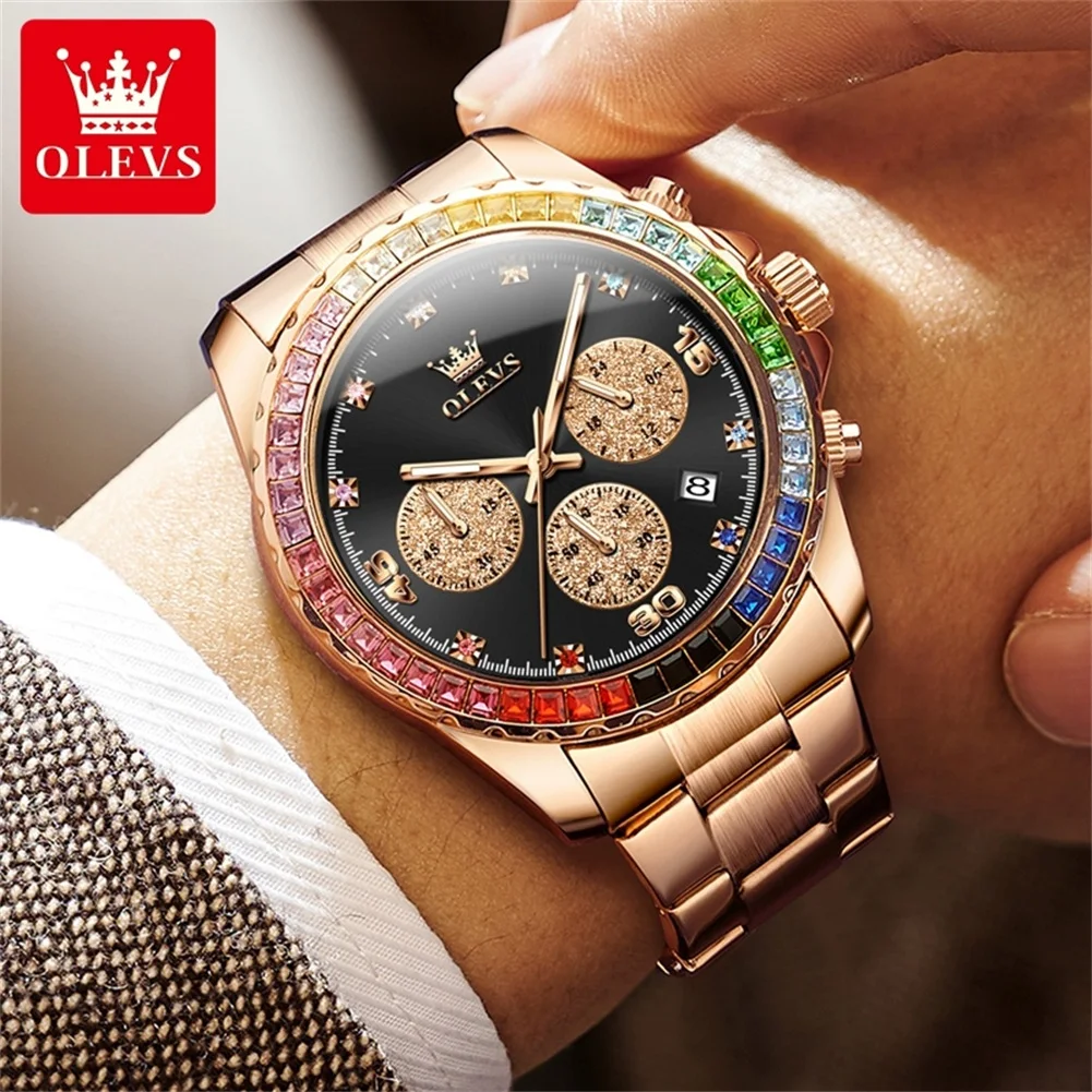 OLEVS 2939 Original Man Watch Luxury Brand Colorful Diamond Waterproof dial High Quality Multifunctional Quartz Men\'s Watches