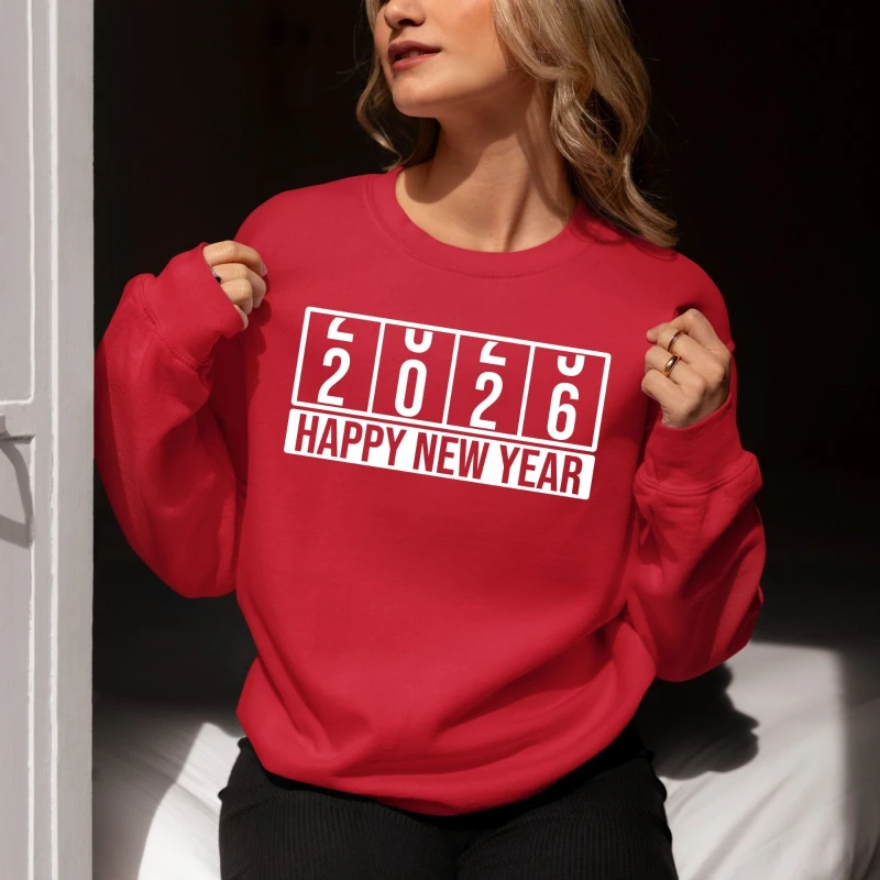 

Зимний свитшот для взрослых с Новым годом 2026, праздничный подарок с принтом, топ с круглым вырезом и длинными рукавами, сохраняющие тепло, одинаковые толстовки