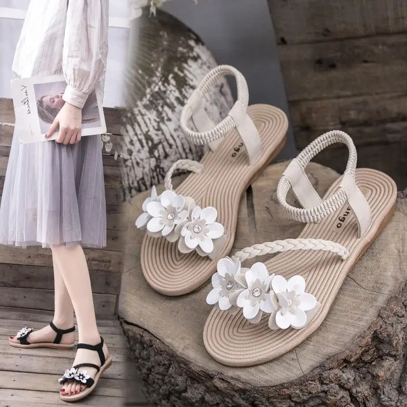 Flat Rubber Roman Style Outdoor Green Open Toe Women\'s Shoes Slippers Beach Footwear Sandals for Woman No Heel Summer 2024 Korea