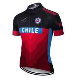 Cycling Jersey Chile, Bicycle Top, Bike Clothes, Short Sleeve Shirt, MTB Wear, Road Ride Sport, Racing Top, Chilean Flag, Moto