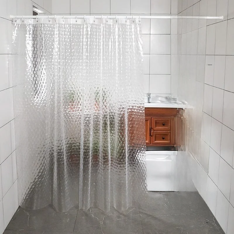 Bathroom Shower Curtain Set Waterproof Mold Proof Transparent Water Blocking No Drilling Required Shower Curtain for Bathroom