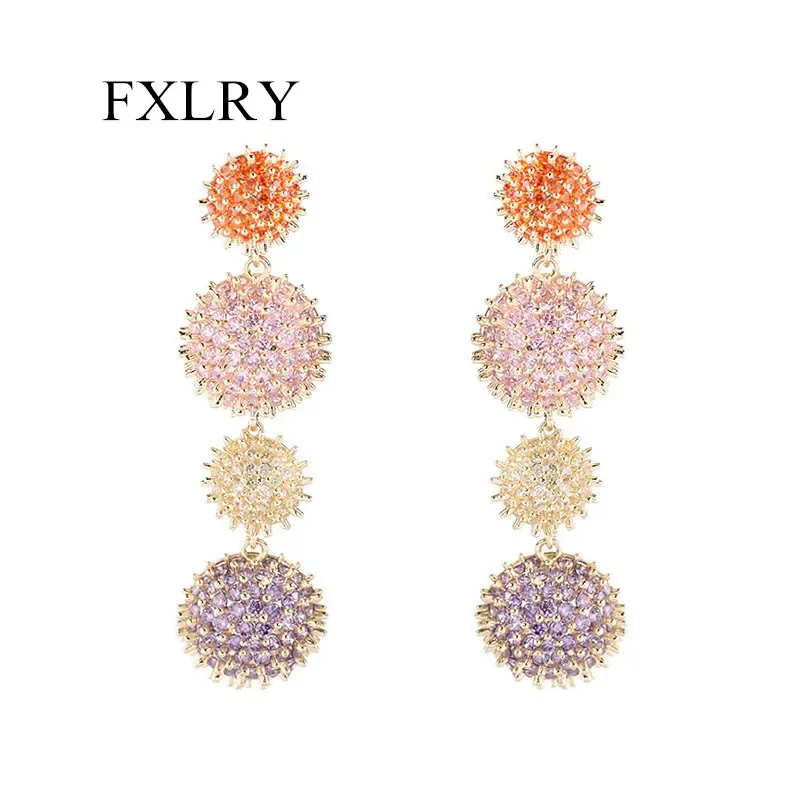 

FXLRY Exaggerated Personality Semi-three-dimensional Spherical Long Zircon Earrings For Women Party Jewelry Accessories