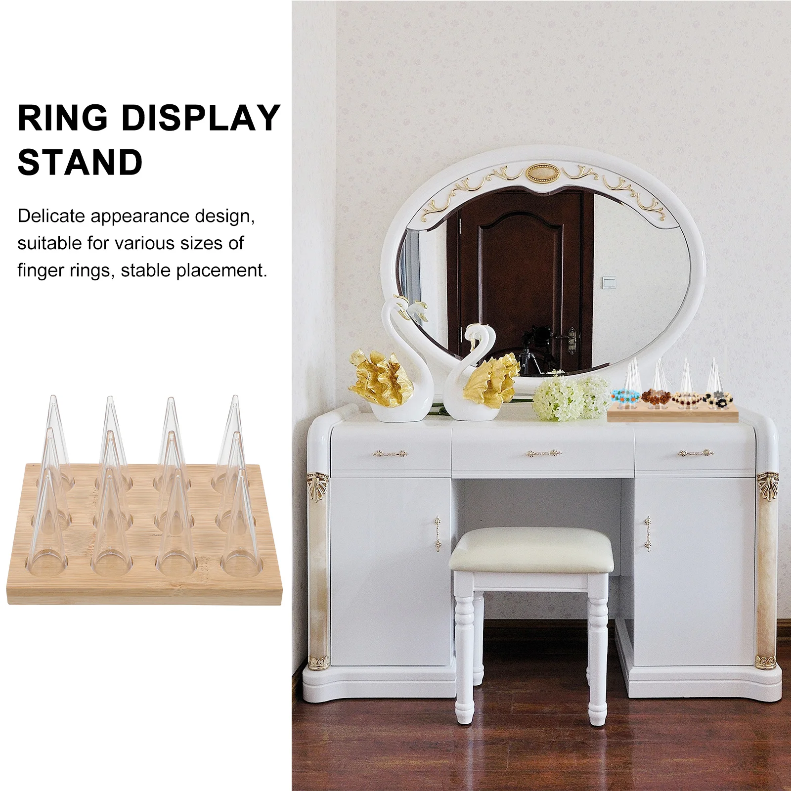 

1Set Wooden Jewelry Ring Display Stand 12-Cone Ring Rack Elegant Holder for Home Decoration Boutiques and Shops