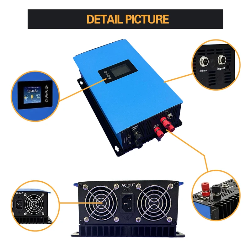 Imagem -06 - Inversor de Grid Tie com Sensor Limitador Onda Senoidal Pura Mppt Power on Gerador de Turbina Eólica 230v 24v 48v 2000w