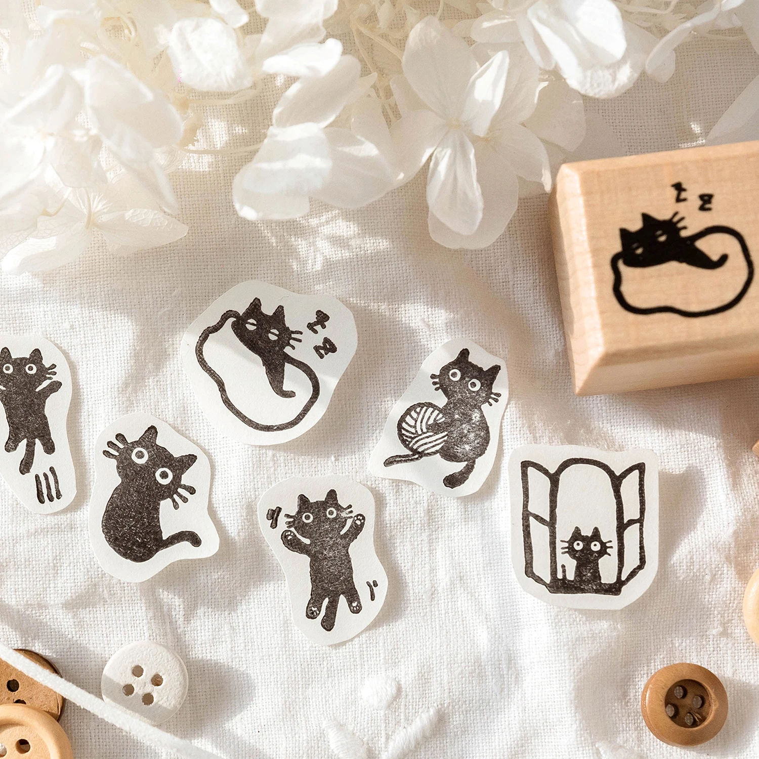 Cute Little Black Cat Decoration Stamp Retro Wooden Rubber Stamps for Scrapbooking Stationery DIY Decorative Craft Standard Seal