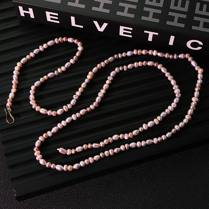 

Розовый фиолетовый натуральный пресноводный жемчуг, свитер-цепочка ручной работы, высокое качество, роскошное ожерелье, свадебные женские украшения GN0653