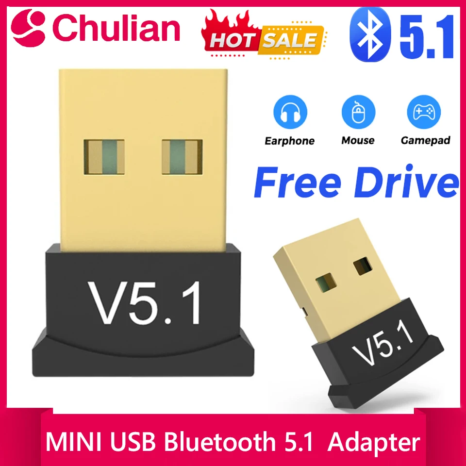 Wireless USB Bluetooth 5.1 Dongle Adapter Receiver Transmitter for Computer Desktop Speaker Keyboard Mouse Printer