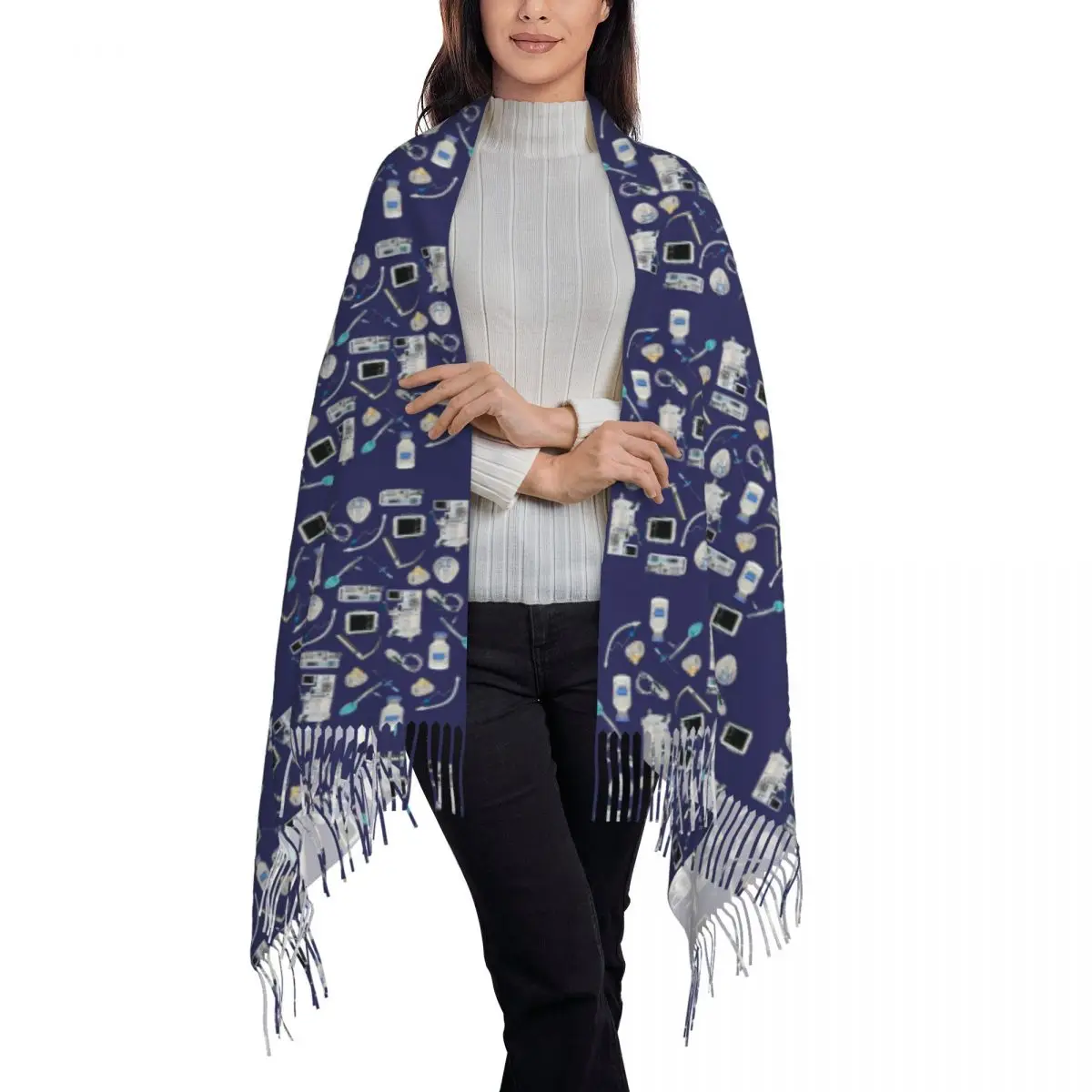 Tools Of The Trade SPACE BLUE Anesthesia Anaesthesia Scarf Tassel Scarves for Women Soft Warm Shawls and Wraps Winter Shawl Wrap